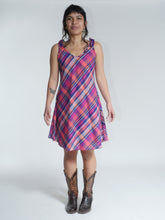 Load image into Gallery viewer, Buy online, Emma's Emporium check cotton summer dress. Buy online, Emma's Emporium check cotton summer dress. A-line women's sun dress, plaid cotton. Gypsy, boho. Ethical Slow fashion.
