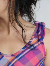 Load image into Gallery viewer, Buy online, Emma's Emporium check cotton summer dress. Buy online, Emma's Emporium check cotton summer dress. A-line women's sun dress, plaid cotton. Gypsy, boho. Ethical Slow fashion.
