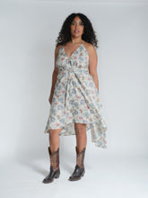 Load image into Gallery viewer, Buy now online, Emma's Emporium lurex cotton floral undress, one size fits all, hippie, boho Indian summer sun dress, women's clothing for festivals, parties and beach holiday.
