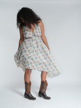 Load image into Gallery viewer, Buy now online, Emma's Emporium lurex cotton floral undress, one size fits all, hippie, boho Indian summer sun dress, women's clothing for festivals, parties and beach holiday.
