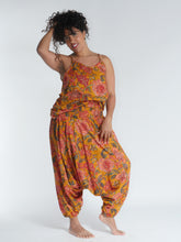 Load image into Gallery viewer, Buy now online from Emma's Emporium, loose fit low crotch baggy harem trouser pants, floral print cotton, mix patterns, comfy shirring elastic waistband, plus size. Hippie hippy harem alibaba afghani harem festival trouser pants. Emma's Emporium ethical slow fashion, fair trade, from the source, natural cotton.
