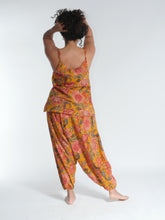 Load image into Gallery viewer, Buy now online from Emma's Emporium, loose fit low crotch baggy harem trouser pants, floral print cotton, mix patterns, comfy shirring elastic waistband, plus size. Hippie hippy harem alibaba afghani harem festival trouser pants. Emma's Emporium ethical slow fashion, fair trade, from the source, natural cotton.
