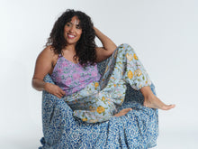 Load image into Gallery viewer, Buy now online from Emma's Emporium, loose fit low crotch baggy harem trouser pants, floral print cotton, mix patterns, comfy shirring elastic waistband, plus size. Hippie hippy harem alibaba afghani harem festival trouser pants. Emma's Emporium ethical slow fashion, fair trade, from the source, natural cotton.

