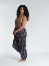Load image into Gallery viewer, Buy now online! Emma's Emporium relax fit cotton harem genie baggy trouser pant. Floral block print cotton and mixed vibrant colours. Buy Emma's Emporium, slow fashion, ethically sourced, Indian cotton women's summer trouser. Hippie hippy festival alternative clothing.
