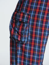 Load image into Gallery viewer, Buy now online at Emma's Emporium! Unisex Plaid Check Cargo Trousers. Experience comfort and style with these loose fit trousers in plaid cotton. Loose fit with an elastic waistband and lots of pockets, they offer a flattering, flexible fit and convenient relaxed style. Emma's Emporium ethical fashion, alternative women's clothing, festival hippie styles.
