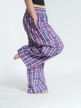 Load image into Gallery viewer, Buy now online at Emma's Emporium! Unisex Plaid Check Cargo Trousers. Experience comfort and style with these loose fit trousers in plaid cotton. Loose fit with an elastic waistband and lots of pockets, they offer a flattering, flexible fit and convenient relaxed style. Emma's Emporium ethical fashion, alternative women's clothing, festival hippie styles.
