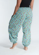 Load image into Gallery viewer, Buy now online! Emma's Emporium relax fit cotton harem genie baggy trouser pant. Floral block print cotton and mixed vibrant colours. Buy Emma's Emporium, slow fashion, ethically sourced, Indian cotton women's summer trouser. Hippie hippy festival alternative clothing.
