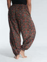 Load image into Gallery viewer, Buy now online! Emma's Emporium relax fit cotton harem genie baggy trouser pant. Floral block print cotton and mixed vibrant colours. Buy Emma's Emporium, slow fashion, ethically sourced, Indian cotton women's summer trouser. Hippie hippy festival alternative clothing.
