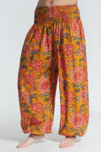 Load image into Gallery viewer, Buy now online! Emma's Emporium relax fit cotton harem genie baggy trouser pant. Floral block print cotton and mixed vibrant colours. Buy Emma's Emporium, slow fashion, ethically sourced, Indian cotton women's summer trouser. Hippie hippy festival alternative clothing.
