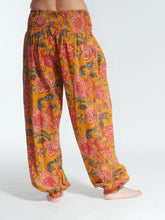 Load image into Gallery viewer, Buy now online! Emma's Emporium relax fit cotton harem genie baggy trouser pant. Floral block print cotton and mixed vibrant colours. Buy Emma's Emporium, slow fashion, ethically sourced, Indian cotton women's summer trouser. Hippie hippy festival alternative clothing.
