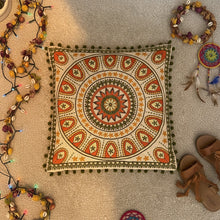 Load image into Gallery viewer, Buy now online from Emma's Emporium ethically sourced clothing and homewares. Hippie hippy boho pom pom cotton mandala cushion cover.
