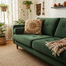 Load image into Gallery viewer, Buy now online from Emma's Emporium ethically sourced clothing and homewares. Hippie hippy boho pom pom cotton mandala cushion cover.
