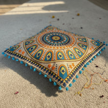 Load image into Gallery viewer, Buy now online from Emma's Emporium ethically sourced clothing and homewares. Hippie hippy boho pom pom cotton mandala cushion cover.
