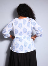 Load image into Gallery viewer, Emma&#39;s Emporium Kurta Top, blue and white paisley print cotton.
