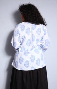 Emma's Emporium Kurta Top, blue and white paisley print cotton.