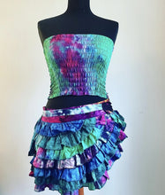 Load image into Gallery viewer, Buy now online, Emma&#39;s Emporium colourful tie dye micro wrap mini skirt.  Buy now from Emma&#39;s Emporium online store, ethical alternative women&#39;s fashion; hippie festival clothing and accessories, ethically sourced. Shop online or find us at a festival. All clothing and products available for UK wholesale.
