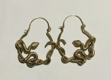 Load image into Gallery viewer, Emma&#39;s Emporium Brass Earrings; exotic twisted snake design large hoop earrings. Available to buy now online from Emma&#39;s Emporium clothing, jewellery and gifts.
