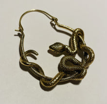 Load image into Gallery viewer, Emma&#39;s Emporium Brass Earrings; exotic twisted snake design large hoop earrings. Available to buy now online from Emma&#39;s Emporium clothing, jewellery and gifts.
