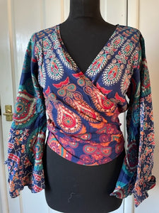 Peacock Print Bell Sleeve Top