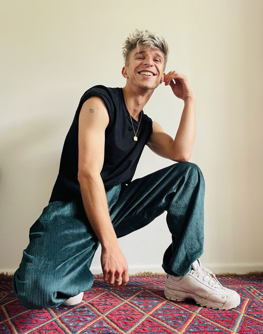 Emma's Emporium chunky cord genie trousers, unisex gender neutral corduroy hippie trousers with pockets