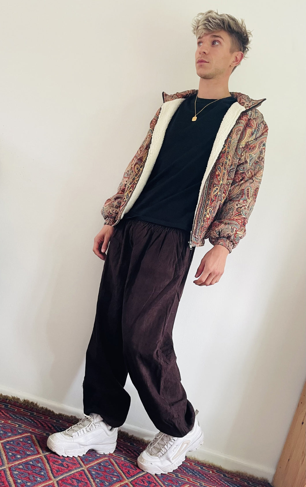 Emma's Emporium chunky cord genie trousers, unisex gender neutral corduroy hippie trousers with pockets