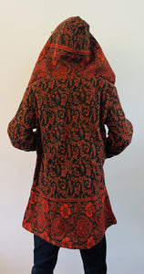 Emma's Emporium soft warm vegan wool unisex gender neutral long jacket cardigans with coconut button fastening, front pockets and oversized hood. Buy now from Emma's Emporium online shop for men and women's hippie festival clothing and gifts.