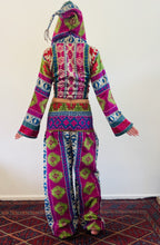Load image into Gallery viewer, Emma&#39;s Emporium unisex gender neutral vegan friendly acrylic hooded pixie tie top, warm fleece winter hippie flared sleeve fair-trade pixie hood top.
