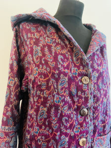 Emma's Emporium soft warm vegan wool unisex gender neutral long jacket cardigans with coconut button fastening, front pockets and oversized hood. Buy now from Emma's Emporium online shop for men and women's hippie festival clothing and gifts.