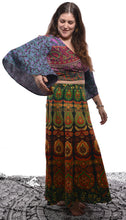 Load image into Gallery viewer, Emma&#39;s Emporium, available to buy online buy now, full length wrap around peacock print cotton maxi skirts.
