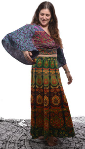 Emma's Emporium, available to buy online buy now, full length wrap around peacock print cotton maxi skirts.