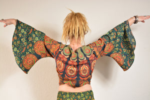Peacock Print Bell Sleeve Top