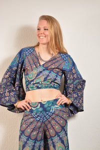 Peacock Print Bell Sleeve Top