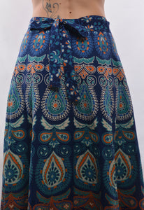 Emma's Emporium, available to buy online buy now, full length wrap around peacock print cotton maxi skirts.