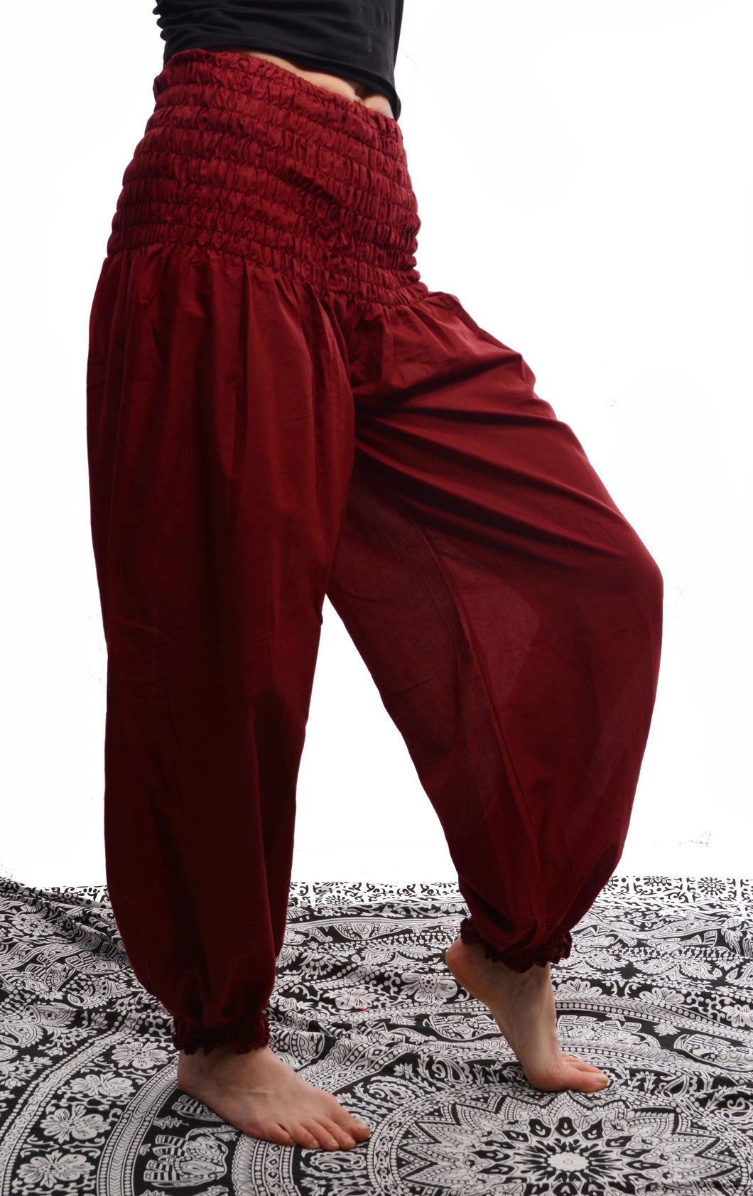 Buy online now from Emma's Emporium women clothing. Organic cotton genie harem trousers, fantastic unisex lightweight summer trousers for yoga, festivals, maternity