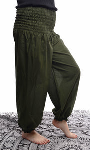 Buy online now from Emma's Emporium women clothing. Organic cotton genie harem trousers, fantastic unisex lightweight summer trousers for yoga, festivals, maternity
