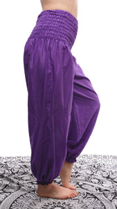 Buy online now from Emma's Emporium women clothing. Organic cotton genie harem trousers, fantastic unisex lightweight summer trousers for yoga, festivals, maternity