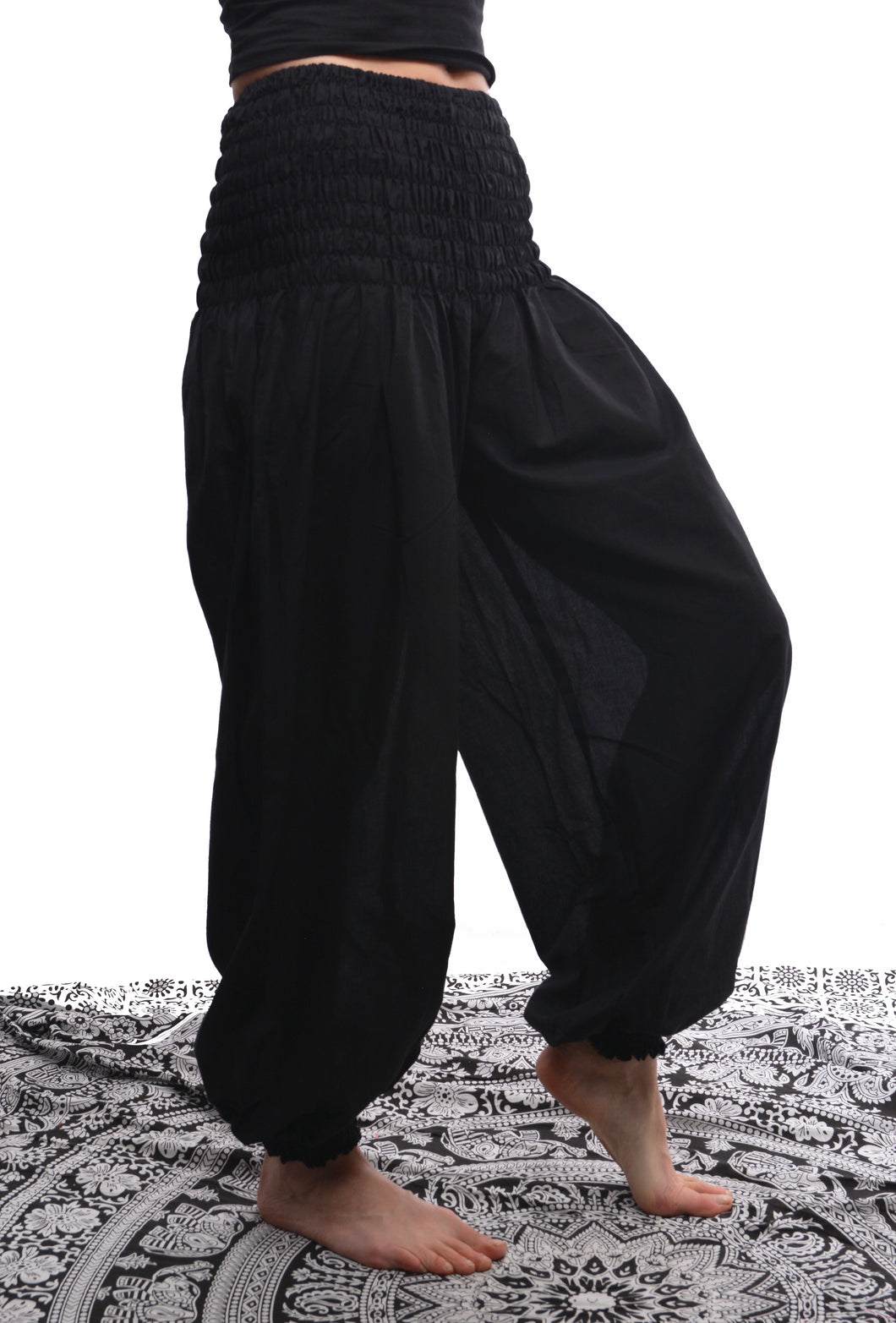 Buy online now from Emma's Emporium women clothing. Organic cotton genie harem trousers, fantastic unisex lightweight summer trousers for yoga, festivals, maternity