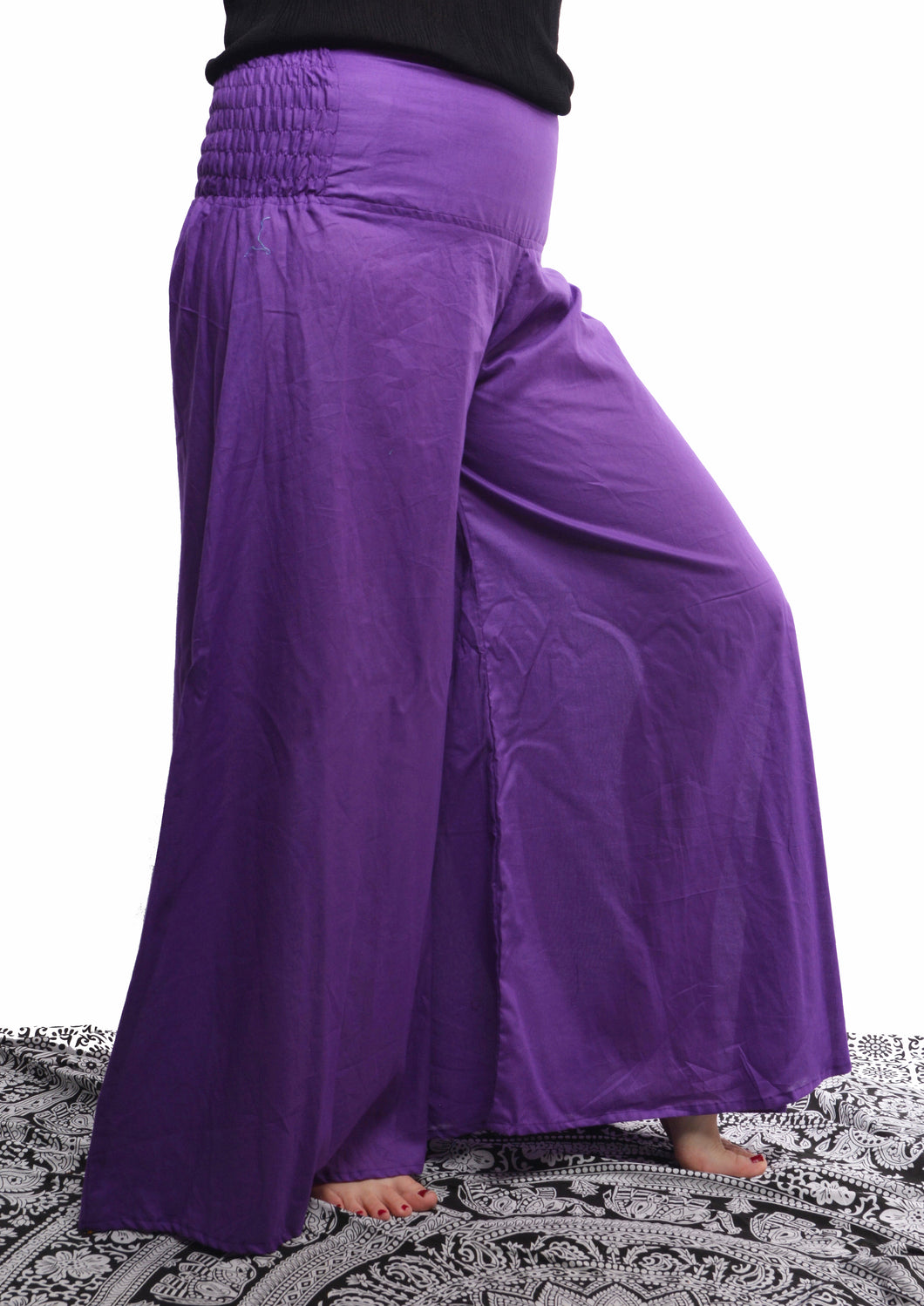 Buy now online from Emma's Emporium! Extra wide leg palazzo flare loose fit trousers made from soft organic cotton.