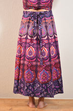 Load image into Gallery viewer, Emma&#39;s Emporium, available to buy online buy now, full length wrap around peacock print cotton maxi skirts.
