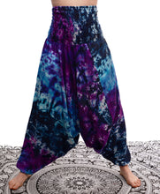 Load image into Gallery viewer, Buy online now from Emma&#39;s Emporium, tie dye harem trousers, super bright colourful festival fashion!
