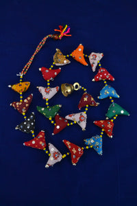 Emma's Emporium String of Chickens, Indian decorative decoration, door hanging ornament, chicken and beads, bell. Handmade from recycled fabrics.