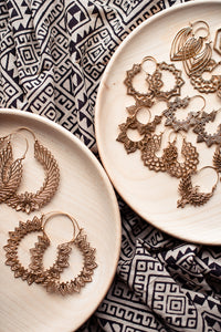 Tribal and Gypsy inspired earrings available in brass or silver plate, Emma's Emporium Brass Silver Tribal earrings, from Emma's Emporium Festival fashion for alternative women's clothing and accessories, boho and hippy fashion and jewellery