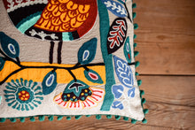 Load image into Gallery viewer, New in stock at Emma&#39;s Emporium. Mexican folk art inspired colourful bird and flower embroidered cushion cover, extra large size; unusual design the perfect addition to any boho or eclectic home. Buy online now from Emma&#39;s Emporium bohemian and hippy home wares and clothing.
