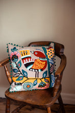 Load image into Gallery viewer, New in stock at Emma&#39;s Emporium. Mexican folk art inspired colourful bird and flower embroidered cushion cover, extra large size; unusual design the perfect addition to any boho or eclectic home. Buy online now from Emma&#39;s Emporium bohemian and hippy home wares and clothing.
