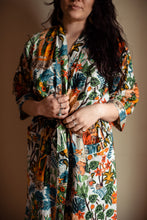 Load image into Gallery viewer, Buy no online from Emma's Emporium clothing and gifts! Full length pure cotton Frida Kahlo inspired kimono style dressing gown, now available in White, Blue, Purple, Black and Green!
