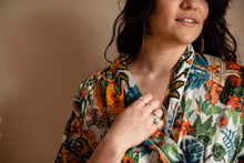 Load image into Gallery viewer, Buy no online from Emma's Emporium clothing and gifts! Full length pure cotton Frida Kahlo inspired kimono style dressing gown, now available in White, Blue, Purple, Black and Green!
