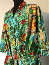 Load image into Gallery viewer, Buy no online from Emma's Emporium clothing and gifts! Full length pure cotton Frida Kahlo inspired kimono style dressing gown, now available in White, Blue, Purple, Black and Green!
