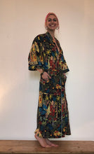 Load image into Gallery viewer, Buy no online from Emma's Emporium clothing and gifts! Full length pure cotton Frida Kahlo inspired kimono style dressing gown, now available in White, Blue, Purple, Black and Green! Frida Kahlo inspired tropical dressing gown, kimono, robe. Vibrant colours
