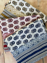 Load image into Gallery viewer, Close Up. Block Printed Natural Cotton Scarf, Scarves, Sarong. Perfect for beach or lightweight scarf. Emma&#39;s Emporiumalternative women&#39;s fashion, Hippy Festival Fashion, Homewares and accessories. Fair trade and Ethically sourced from India and around the world. Emma&#39;s Emporium.
