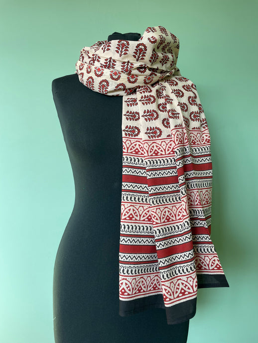 Block Printed Natural Cotton Scarf, Scarves, Sarong. Perfect for beach or lightweight scarf. Emma's Emporiumalternative women's fashion, Hippy Festival Fashion, Homewares and accessories. Fair trade and Ethically sourced from India and around the world. Emma's Emporium.